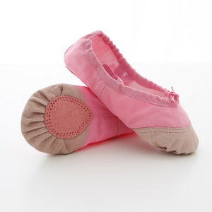 Girls Dance Shoes Soft Canvas and Leather Head Dance Slipper Ballet Shoes Ballerina Shoes